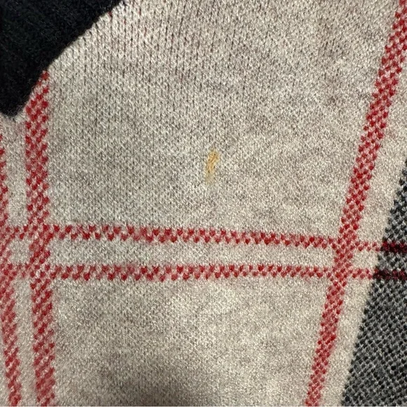 Tahari Plaid V-Neck Sweater - Black, Gray, Cream, and Red - Picture 2 of 6